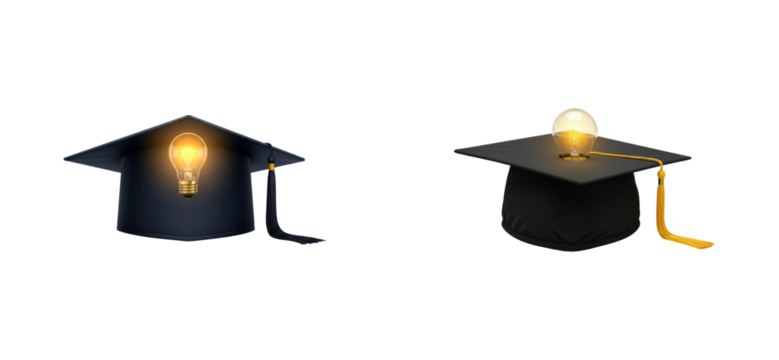 Graduation celebration with light bulb caps university campus educational environment creative perspective isolated set png