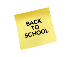 Sticky note with back to school message on yellow paper on transparent background, PNG