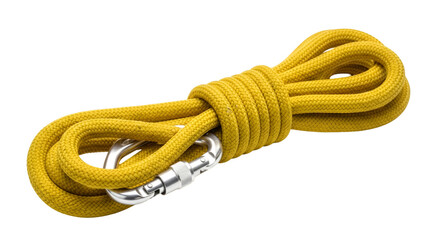 climbing rope with carabiner attached, isolated on white background, showing strength and adventure gear. ,PNG