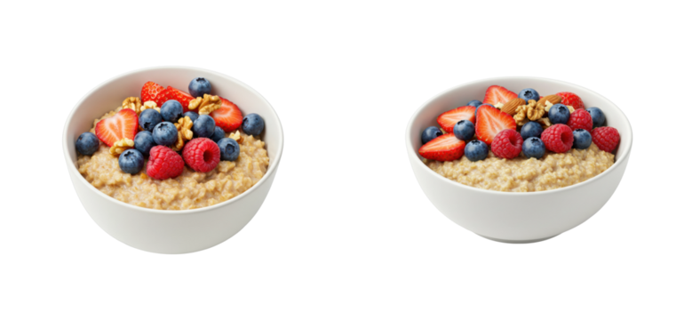 Healthy breakfast bowl with berries and nuts kitchen food bright lighting top-down wellness concept isolated set png