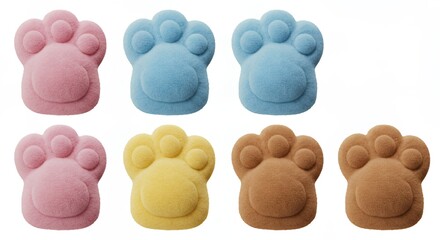 Colorful paw print shaped pet treats