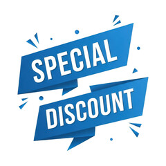 Bold blue banner announcing special discount for customers with dynamic design elements transparent background