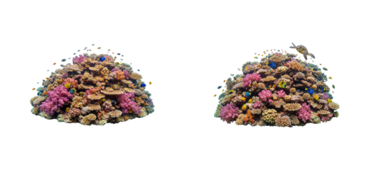 Vibrant coral reef ecosystem underwater digital marine life aerial conservation awareness isolated set png