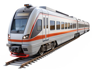 Fototapeta premium Modern passenger train on tracks, isolated on transparent background