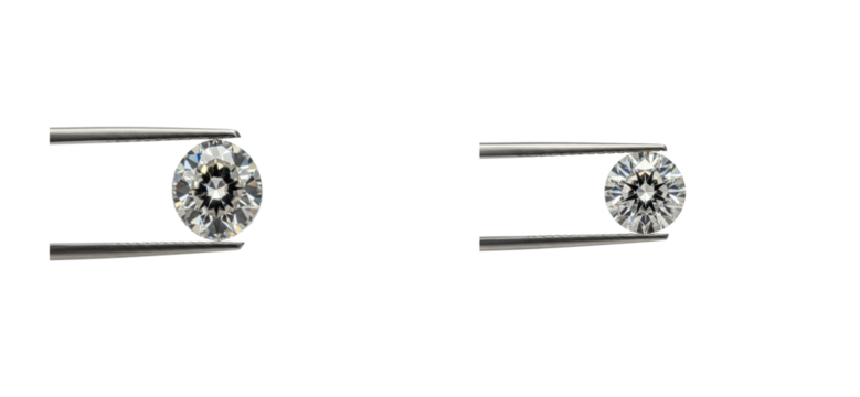 Comparing brilliant cut diamonds jewelry store product indoor studio quality assessment isolated set png