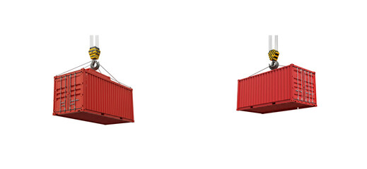 Loading red shipping containers with crane industrial port 3d render urban environment aerial logistics efficiency isolated set png
