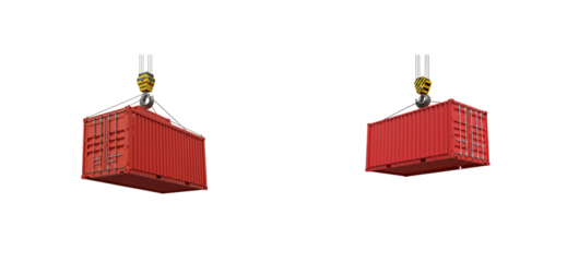 Loading red shipping containers with crane industrial port 3d render urban environment aerial logistics efficiency isolated set png