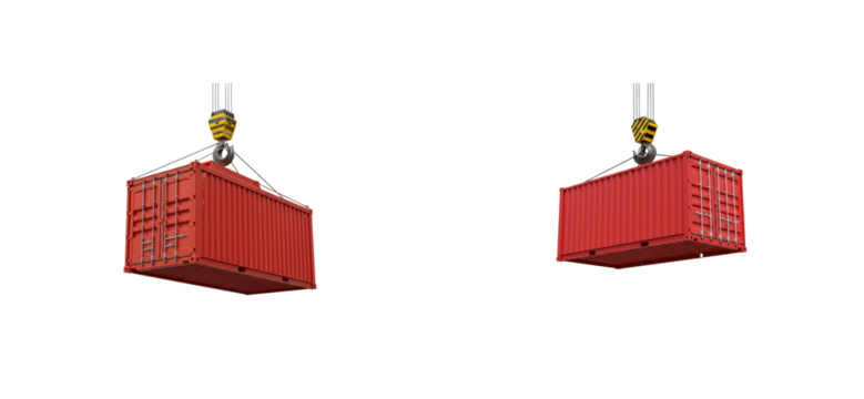 Loading red shipping containers with crane industrial port 3d render urban environment aerial logistics efficiency isolated set png