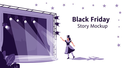Black Friday theatrical performance story mockup with performer on stage and stars