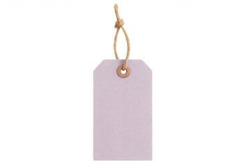 Light lavender price tag dangling from string, transparent backdrop highlighting retail label design for promotional materials