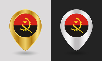 Gold and Silver Angola Flag Map Pin Icon