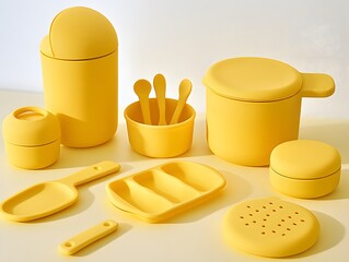 Mustard Yellow Silicone Kitchen Utensil Set,  Modern Baby Food Prep