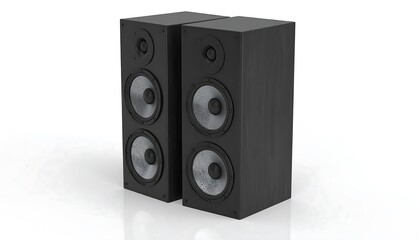 Obraz premium Two black stereo speakers against white background. Glossy finish