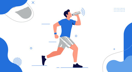 Fototapeta premium Illustration of a man jogging while drinking water promoting hydration and healthy lifestyle