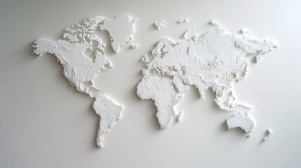 Obraz premium Textured white relief map of the world on a light gray background