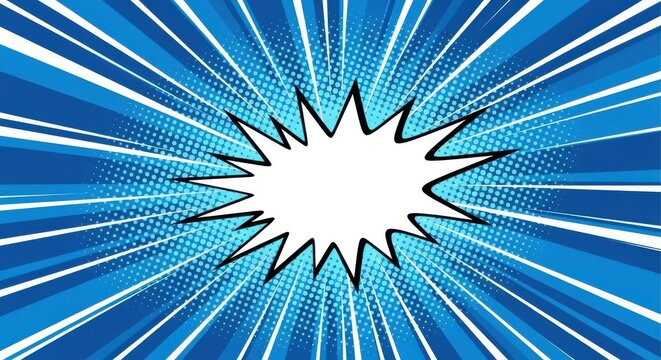 Dynamic Comic Book Explosion Burst with Radial Lines and Halftone Dots