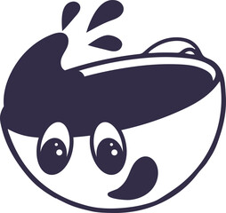 Happy cup of coffee with the splash. Comic character with emotional face.