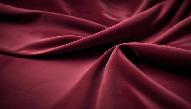 Close-up of a burgundy or wine-colored velvet/silk fabric with soft folds creating a rich, luxurious texture. Background or fashion textile.