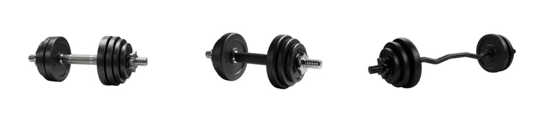 Naklejka premium Strength training equipment dumbbells for home workouts fitness center collection studio fitness concept isolated set png