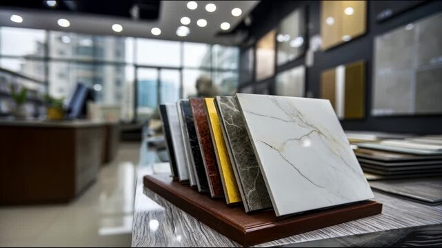 Marble tile samples on display in store