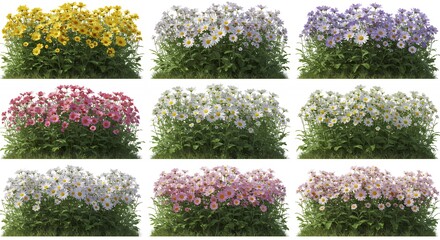 Collection of colorful flower bushes pastel flowers garden design