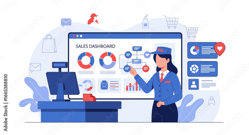 Poster retail sales analytics dashboard presentation with manager and business data insights and customer