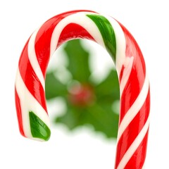 Close-up candy cane against white background