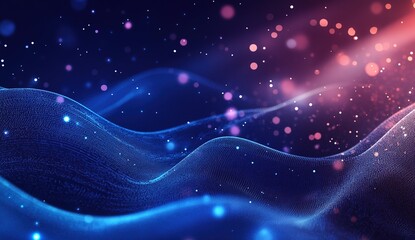 Abstract background with molecules and bubbles on a blue gradient, a science or technology concept.