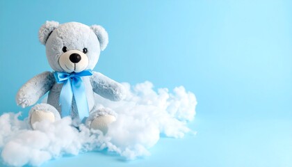 Blue Teddy Bear on Clouds.