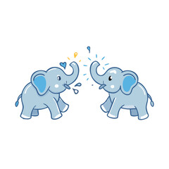 Obraz premium Two adorable elephant calves playing with water