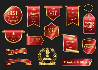 VIP, premium, high quality and award emblem red and gold isolated on gray background