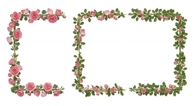 Pink rose floral frames for design