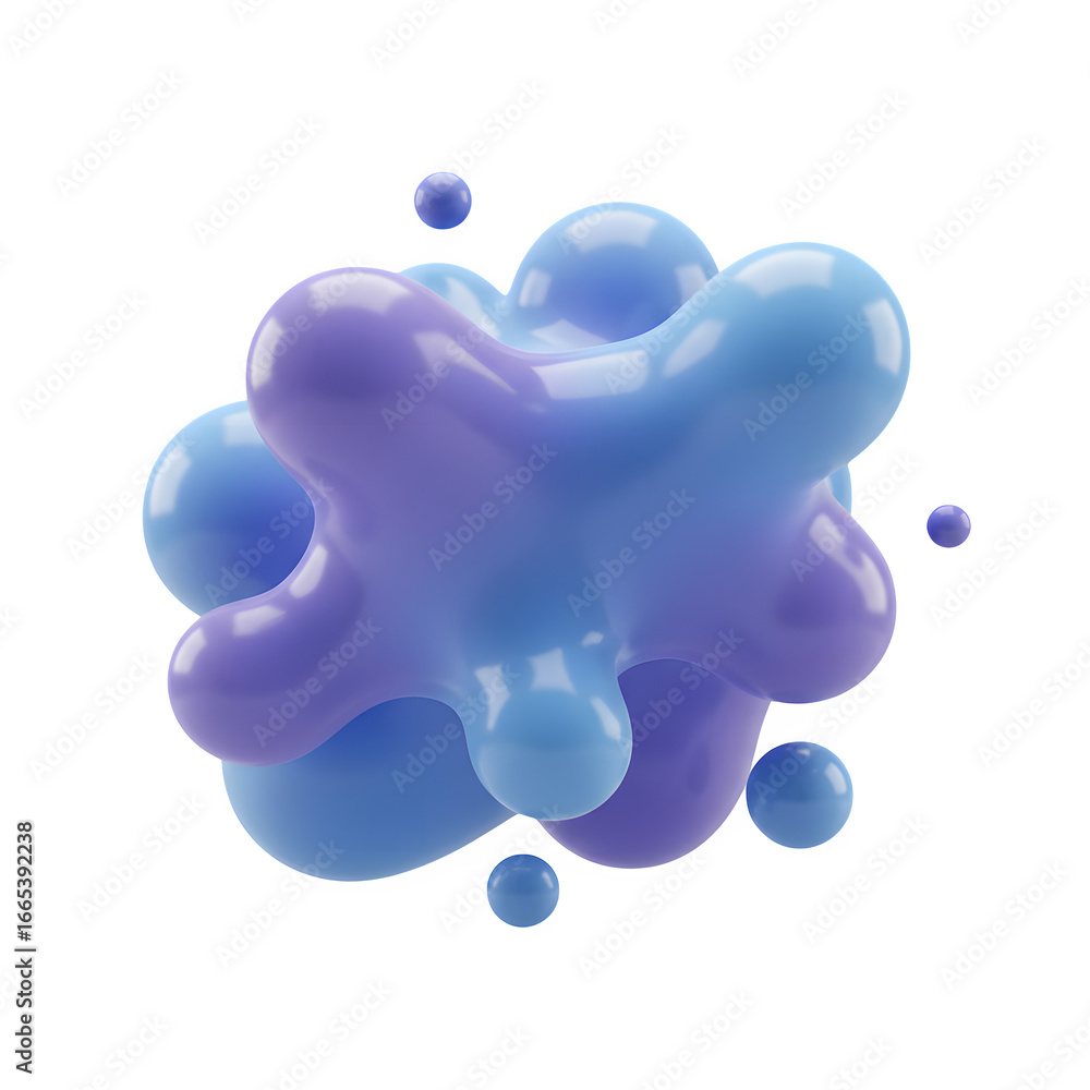 Aufkleber 3d illustration of abstract amorphous blob with purple and blue gradient, isolated on transparent ba