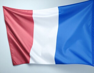 Obraz premium French Flag Waving with Tricolor Bands on Light Background