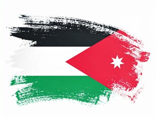 Jordanian Flag with Seven-Pointed Star in Brushstroke Style
