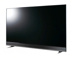 Sleek television with silver stand isolated on a transparent background