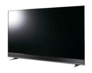 Sleek television with silver stand isolated on a transparent background