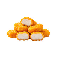 Pile of crispy chicken nuggets isolated on transparent background