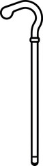 Curved Handle Walking Cane Vector Illustration in Black and White