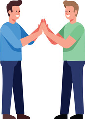 Obraz premium Two men giving each other high five in casual clothing friendly interaction illustration vector 