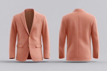 Classic peach blazer with a notched lapel and front button closure, showcased in both front and back views, radiating sophisticated style.