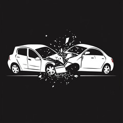 Vector Illustration - Head-On Car Crash, Shattered Glass and Metal, Graphic Design.