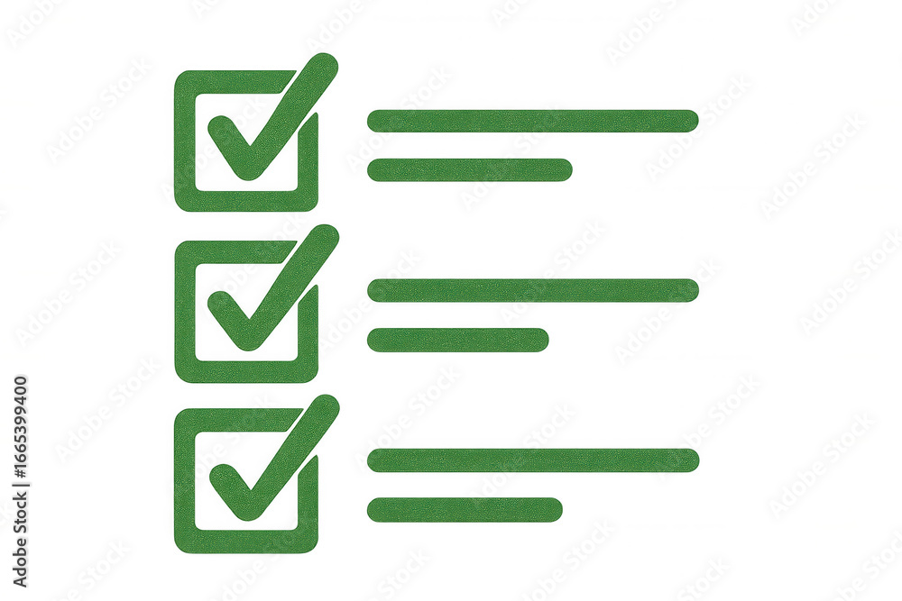 Poster green check mark icons representing task completion and approval, set against transparent backdrop, 