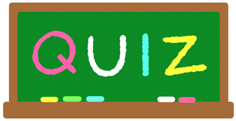 Quiz word written in chalk on school blackboard &ndash; educational design element