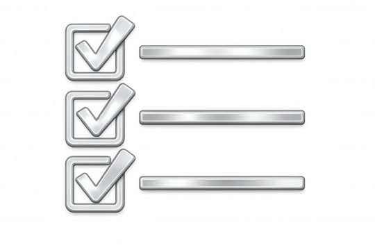Metallic checkmarks filling geometric boxes, representing completed work goals on transparent surface, signaling professional success - Powered by Adobe