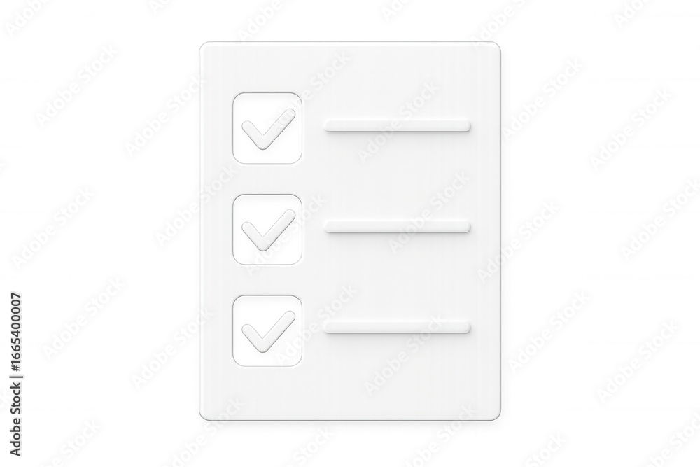 Poster checklist icon with checkmarked boxes, representing task completion, rendered in 3d against transpar