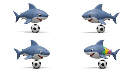 Fototapeta premium Cartoon shark balancing soccer ball illustrations