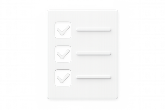 Checklist icon with checkmarked boxes, representing task completion, rendered in 3d against transparent background