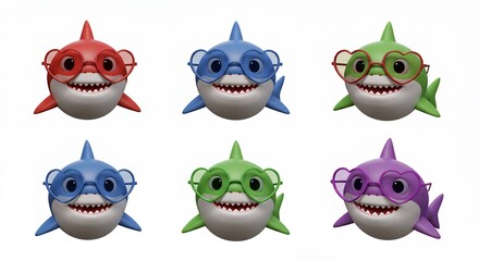 Colorful cartoon shark toys in glasses