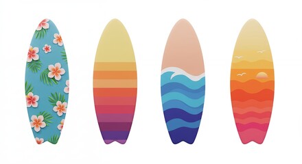 Four colorful surfboard designs summer vacation
